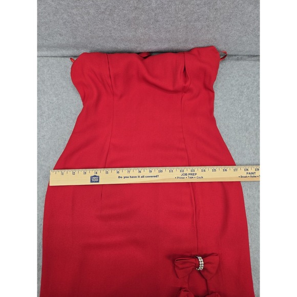 Jessica McClintock Gunne Sax Dress Red Prom Formal Slit 7/8 Long Rhinestones - Picture 14 of 14